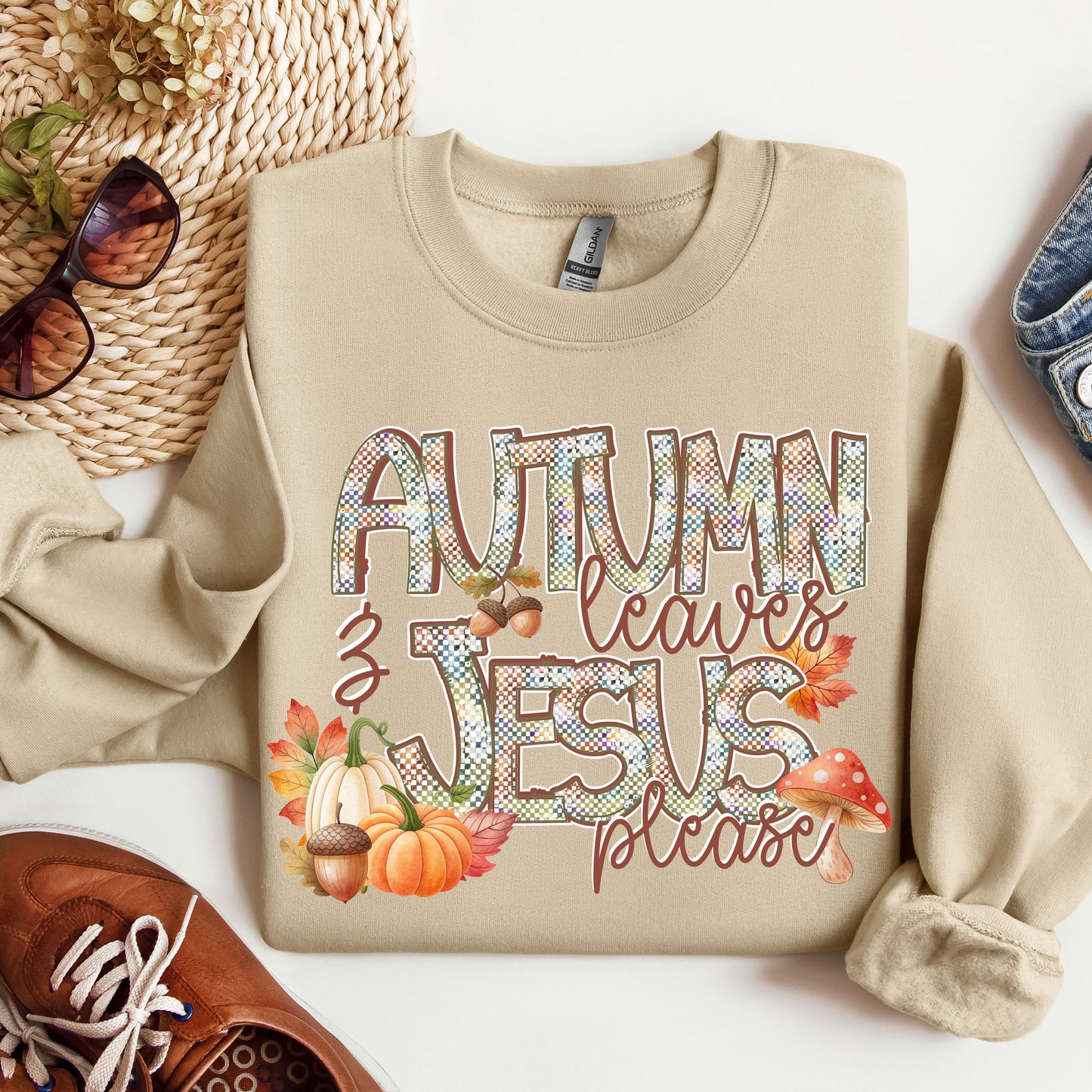 Autumn Leaves & Jesus Please Sweatshirt